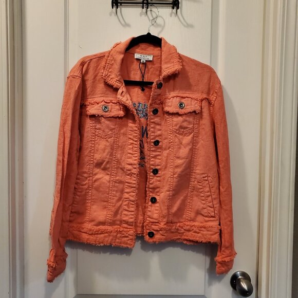 NWT W.A.Y. Wonderful & Young Orange Frayed Hem Denim Jacket M | "Walk in Beauty" - Picture 5 of 7